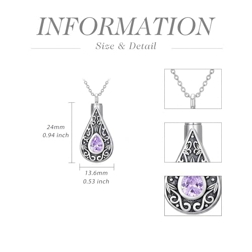 Teardrop Urn Necklace for Ashes Filigree Birthstone Keepsake Pendant Cremation Jewelry for Ashes Memorial Jewelry Gifts for Loss of a Loved One for Women - style: Jun-Alexandrite