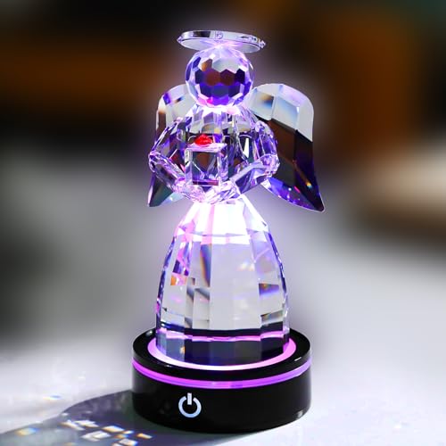 Crystal Guardian Angel Figurine Gifts, with Multicolor LED Light Base | Angel Figurines, Guardian Angel Statue, Guardian Angel light, Birthday Gifts for Grandma, Aunt - color: Gift Box