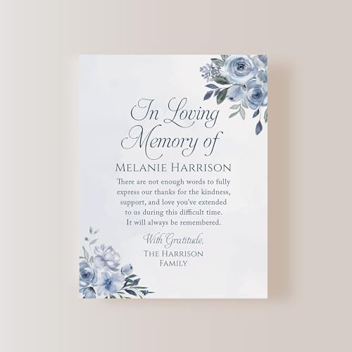 Soft Blue Floral Funeral Thank You Cards | With Envelopes, 4.25x5.5"