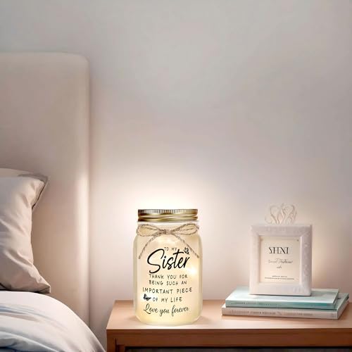 Sister Gift Mason Jar Night Light, Warm Starburst Glow Keepsake - color: Sister