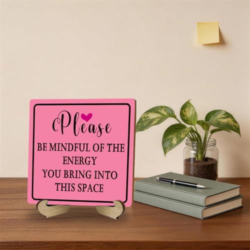 Pink Office Supplies Wooden Pink Desk Sign, 5x5 Inches - color: Mindful Energy