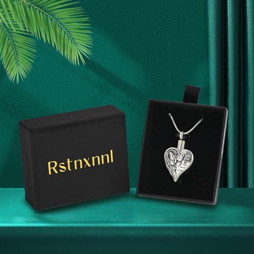 Love Heart Cremation Jewelry Urn Necklaces Butterfly Urn Necklaces for Ashes Memorial Keepsake Pendant for Women Men Gifts With Funnel Kit & Bag - color: Silver+Black