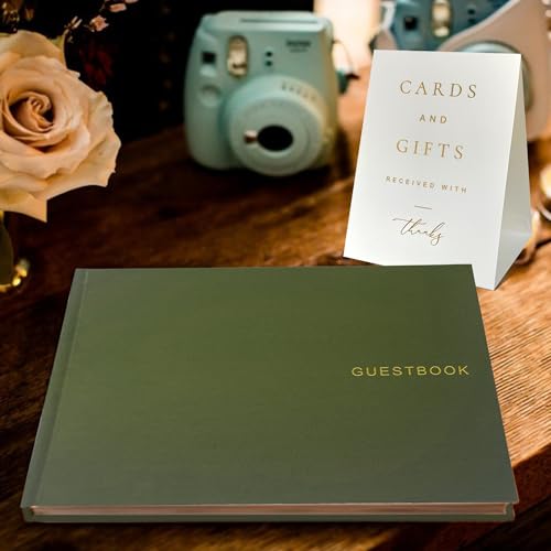 LADY&HOME Linen Wedding Guest Book for Wedding Reception-Guestbook to Sign in,Baby Shower Guest Book,Photo and Polaroid Guest Book for Bridal Shower (Emerald Green) - color: Emerald Green