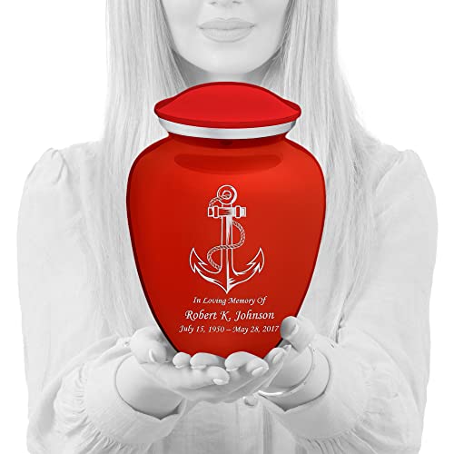 Adult Personalized Anchor Cremation Urns for Human Ashes I Large Bright Red Funeral Urn for Men and Women I 200 lbs - color: Bright Red