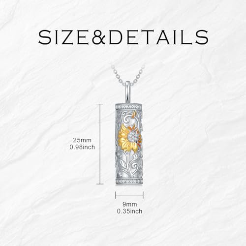 925 Sterling Silver Urn Necklace for Ashes, Teardrop/Tree of Life/Sunflower/Dragonfly/Sea Turtle/Celtic Knot/Elephant/Hummingbird Memorial Cremation Pendant Necklaces for Animal Human Ashes - color: B: Sunflower