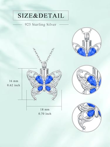Cremation Necklace for Ashes 925 Sterling Silver Pet Paw/Butterfly Memorial Cremation Keepsake Pendant Jewelry Women Keepsake Bereavement Gift - color: A9-Butterfly-September