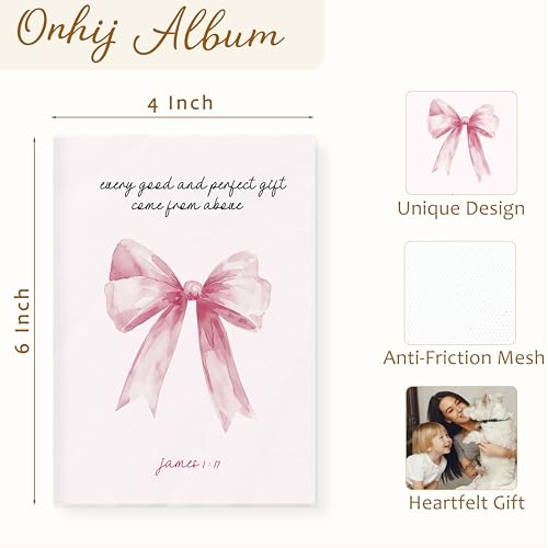 Pink Bow Christian Photo Album 4x6 Hold 36 Photos, Christian Gifts for Women Girls, Coquette Bible Verse Small Photo Album Picture Memory Book Keepsake for Graduation Anniversary Vacation