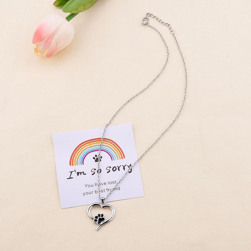 YangQian Sympathy Gift for Pet Owner Pet Memory Gifts for Dogs Cats Bereavement Gifts Paw Print Necklace Grieving Cat Dog Loss Gift - color: Paw Print Necklace