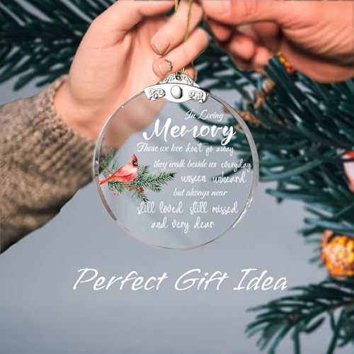 Those We Love Don't Go Away They Walk Beside Us Everyday - Sympathy Gifts for Loss & Loved Ones Pendant, Red Cardinal Gifts Memorial Ornament Glass Keepsake 3.15 Inch Round