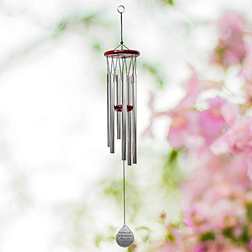 Memorial Wind Chimes Sympathy Gift – “God Has You in His Keeping I Have You in My Heart” – Engraved Teardrop Charm – Wooden Top Chime – Bereavement Gift for Loss – 37" Outdoor-Indoor