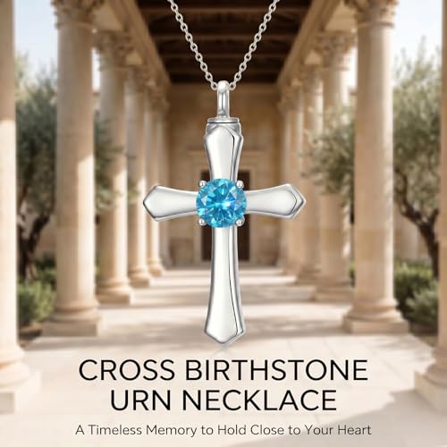 YYB Urn Necklace for Ashes Women Heart Birthstone Cross Cremation Jewelry | Memorial Keepsake Funeral Jewelry for Loved Ones (with Funnel Filler) - color: 12--Topaz December