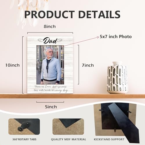 Dad Memorial Picture Frame 5x7, In Loving Memory Photo Frame, Memorial Gifts for Loss of Dad, They Walk Beside us Every Day Sympathy Wooden Picture Photo Frames for Desk Home Room Decor(White)