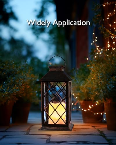 Homemory 2 Pack 13'' Bronze Solar Lanterns, Flickering Flame Hanging Lights - color: Copper