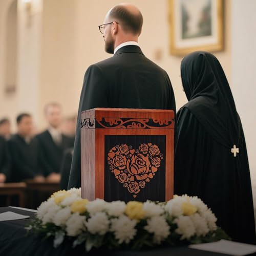 Wooden Cremation Urn for Human Ashes,Wooden Carved Rugosa Rose Cremation Urns,Holds 250 Cubic Inches,Cat and Dog Pet Urns,Decorative Funeral Urn Box and Casket