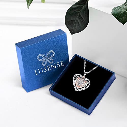 Eusense Cremation Jewelry for Ashes Urn Necklace to Put Ashes In 925 Sterling Silver Memorial Pendant Heart Urn Necklaces for Ashes Necklace for Women Men - style: A-Heart Urn Necklace-Butterfly