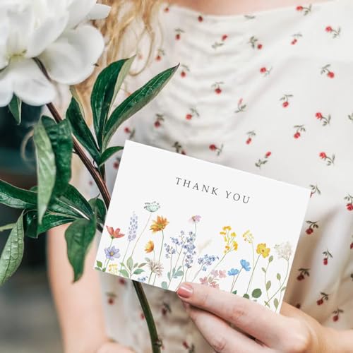100 Pack Floral Thank You Cards with Envelopes, Watercolor Wildflower Thank You Notes with Kraft Envelopes Sticker for Birthday Wedding Baby Shower Bridal Shower Teachers Graduation, 4 x 6 Inch - color: 100pcs
