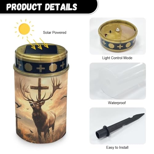 Poceacles Solar Lights Cemetery Solar Lights for Grave Solar Candle Solar Lantern Light Walkway Lights Waterproof Landscape Lighting for Loss of Loved One, Deer Cross Dove of Peace Brown - color: Deer Cross Dove of Peace Brown