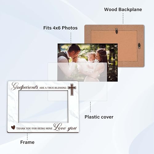 Godparents Picture Frame, Godparents Appreciation Gifts, Godparents and Me Keepsake Frames, 4x6 Baptism Photo Frame for Tabletop Display Photo Insert - M05 - style: Godparents