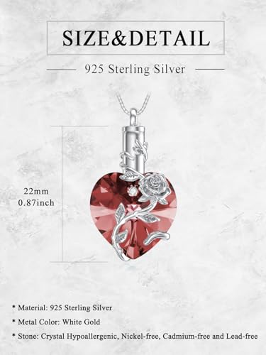 OCJ Heart Rose Flower Urn Necklace for Ashes Women Birthstone Cremation Necklaces Sterling Silver Memorial Cremation Jewelry Gifts - color: 06-June-Alexandrite