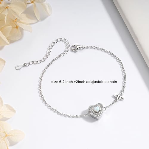 ZOEXUE Infinity/Tree of Life/Rose/Angel Wings/Heart Urn Bracelet for Ashes 925 Sterling Silver Cremation Bracelet for Ashes Keepsake Ashes Urns Jewelry Women Loved Ones - style: heart opal urn bracelet