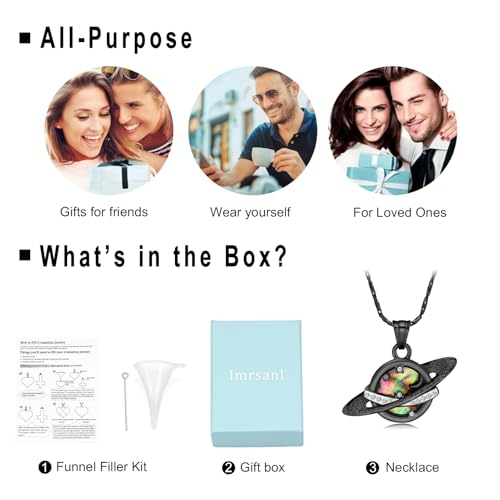 Imrsanl Saturn Urn Necklace Cremation Jewelry for Women Men - color: Black