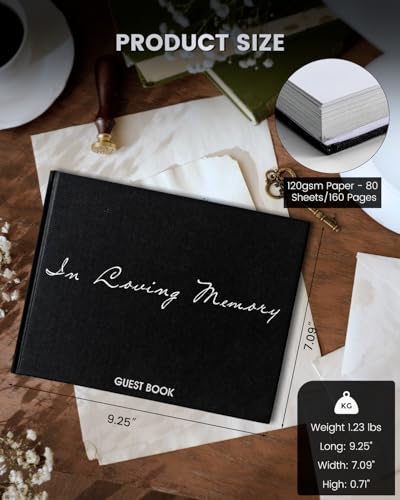 Funeral Guest Book for Memorial Service, In Loving Memory Sign in Guestbook | Celebration of Life Guest Book, Guest Sign in Book with Line, 9"x7" 160 Pages Hardback Keepsake Book for Condolence, Black