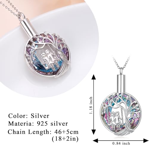 DAOCHONG Tree of Life Sister Urn Necklace for Ashes Women Memorial Jewelry | Sterling Silver Cremation Pendant | Human Ashes Keepsake | Sympathy Gift for Loss of Sister Loved Ones