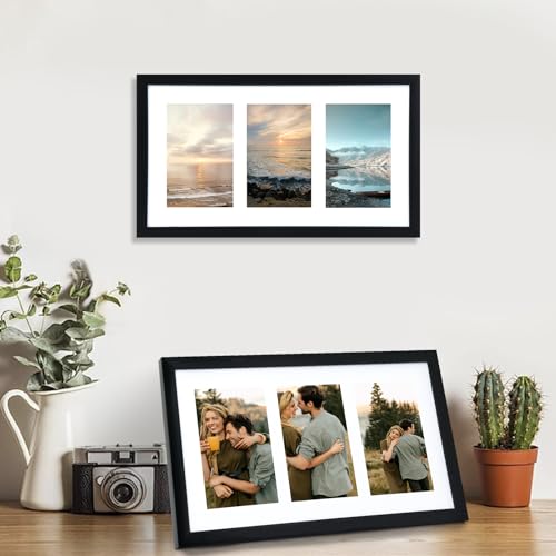 Fixwal 8x14 Collage Picture Frame, Holds Three 4x6 Photos, PVC | Shatter Resistant Plastic Cover, Wall or Tabletop Decor - size: 8x14(3-4x6)