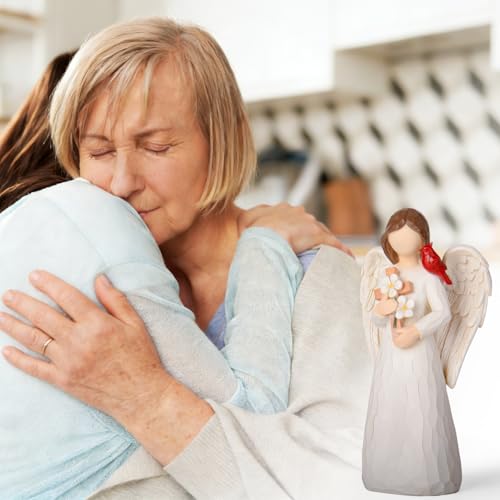 Cardinal Sympathy Gifts for Loss of Loved One - 6.7" Angel Figurine Statue, Memorial Gifts for Loss of Women Mother Father, Bereavement Grief Remembrance Gift, Hand-Painted Figurine - color: Angel Cross Cardinal