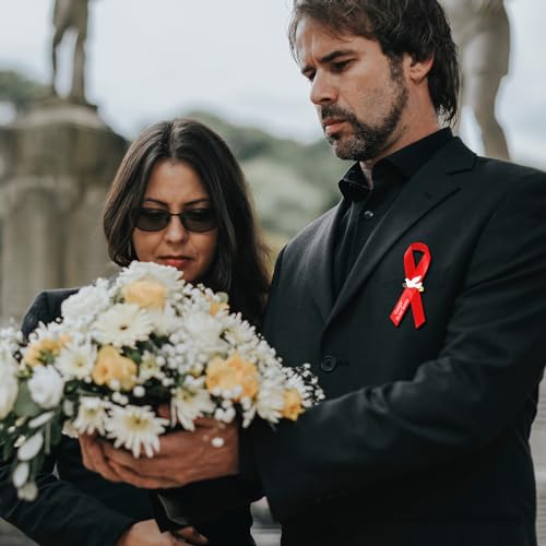 Geosar 100 Pcs Dove Funeral Memorial Ribbons Pins Memorial Service Respect Funeral Personalized Ribbon Bow with Safety Pins and White Dove for Mourning Mental Health Awareness Month Gifts(Red) - color: Red, style: Pigeon