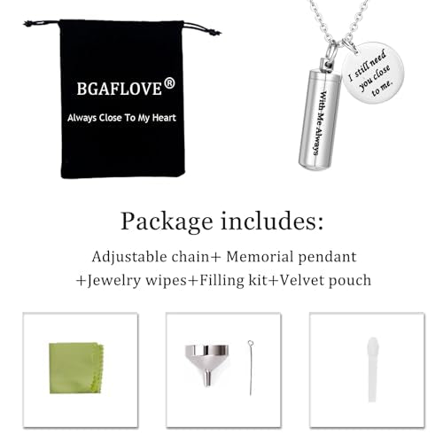 Cremation Cylinder Necklace for Ashes Stainless Steel Urn Locket Pendant Ashes Holder Memorial Jewelry - With Me Always - color: Silver