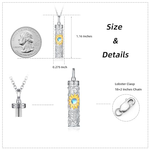 Sterling Silver Flower Tree Life Cremation Urn Necklace for Women - color: Cylin *Sunfl. 1 (GP Mo/St)