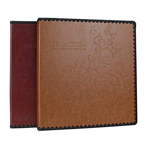 Photo Album Book, Family Album Self Adhesive Scrapbook, Leather Cover, Holds 3x5, 4x6, 5x7, 6x8, 8x10 Photos (Wine Red) - color: Wine Red, size: M