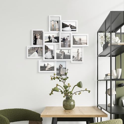 DUENPY 4x6 Solid Wood Collage Frame 12 Pack Glass Assembly Required White - color: White