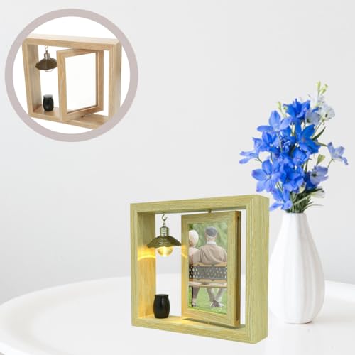 Kichvoe Rotating Memorial Picture Frame with Small Urn for Ashes 4X6 Inch Wooden Tabletop Keepsake Frame for Human Ashes