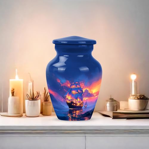 3 Inch Sailing Ship Keepsake Urn for Human Ashes Men - color: Ship Blue Urn-1, size: 3 Inch