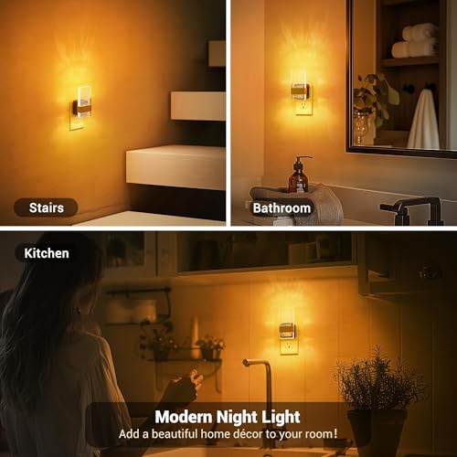 JandCase Night Lights Plug into Wall, Dusk to Dawn Sensor - color: Gold-Amber, size: 2 Pack