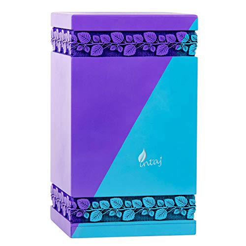 Wooden Cremation Urn for Human Ashes, 180 Cu in, Large, Blue & Purple | Hand-carved wood, blue and purple, screw-locked sliding base, engraving available, holds up to 180 lb - color: Blue & Purple, size: Medium - 9.5Hx5.5W (180 Cu/In)