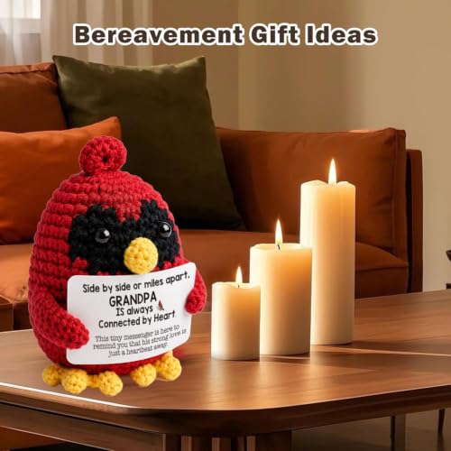 Handmade Crochet Cardinal Memorial Gift Loss of Grandpa Grandfather Bereavement Sympathy Remembrance Comfort Condolence Passed Away Loved One Angel Red Bird Spiritual Messenger Keepsake - style: Loss of Grandpa
