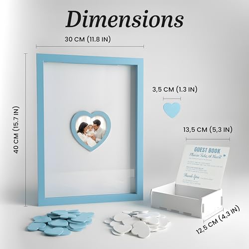 Blue Wedding Guest Book Alternative, Guest Book Wedding Reception, Wedding Guest Book with Wooden Hearts Guest Book Signs for Wedding Anniversary Birthday Party Baby Shower - color: Blue
