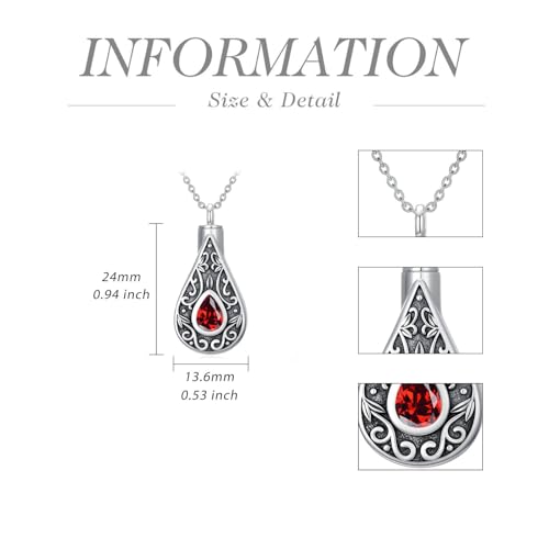 Teardrop Urn Necklace for Ashes Filigree Birthstone Keepsake Pendant Cremation Jewelry for Ashes Memorial Jewelry Gifts for Loss of a Loved One for Women - style: Jan-Garnet