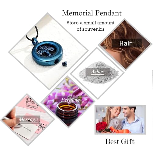 Hearbeingt Tree of Life Urn Necklaces for Ashes Circle Cremation Jewelry - color: A-Blue