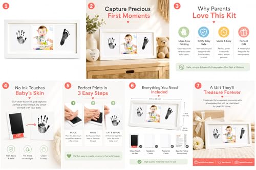 Inkless Baby Hand and Footprint Kit – Newborn Keepsake Frame with Non-Toxic Ink Pad, Baby Handprint & Footprint Kit for Boys & Girls, Baby Shower - color: White