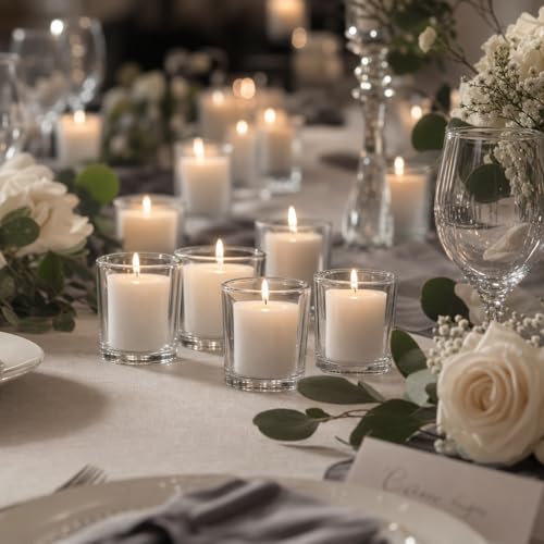 Yummi Set of 72 10hr Votive Candles & Glass Votive Holders, Clear