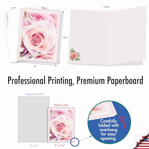 The Best Card Company - 20 Assorted Blank Note Cards Boxed Set 4 x 5.12 Inch with Envelopes (10 Designs, 2 Each) - Pink Roses AM10311OCB-B2x10