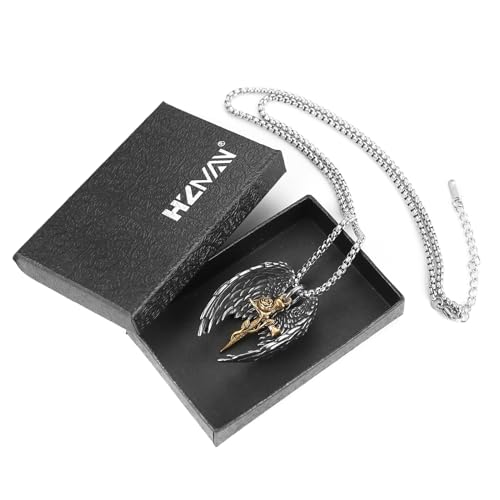 HZMAN Angel Wing Necklace for Men Women Stainless Steel Gothic Punk Angel Wing Cross/Angel Pendant Faith Amulet Jewelry Gift - color: Rose Cross