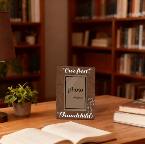 First Time Grandparents Picture Frame, Our First Grandchild Picture Frames, New Grandparents Gift, Home Decor Tabletop Display, Wooden Photo Frame Fitting a 4x6 Inch Photo - color: Our First Grandchild