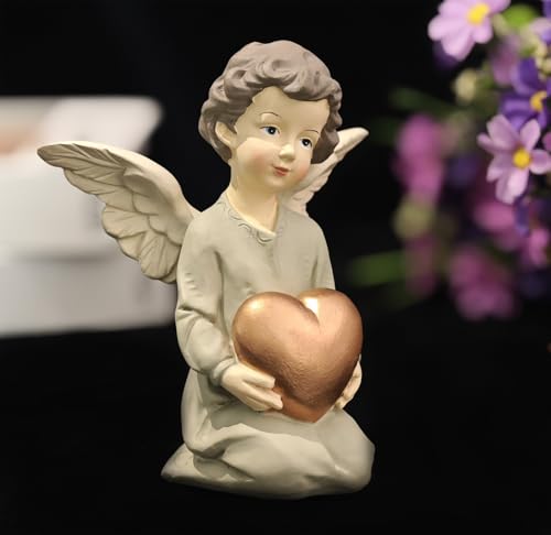 Guardian Angel Figurine Holding Gold Heart | Painted Resin Keepsake For Mom, Daughter, Sister, Friend, Shelves, Desks, Nightstands And Comfort Gifts - size: 5.12"H