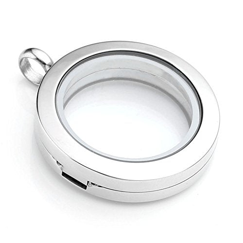 Jovivi 25mm/30mm Living Floating Memory Glass Locket Necklace - Stainless Steel Secure Buckle Closure - color: 25mm(Clear Locket)