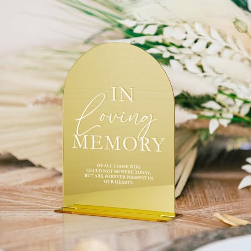 In Loving Memory Acrylic Wedding Sign,Memory Table Sign,Modern Calligraphy Arch Acrylic Table Top Signs for Wedding Reception and Event Party Decor(Gold)